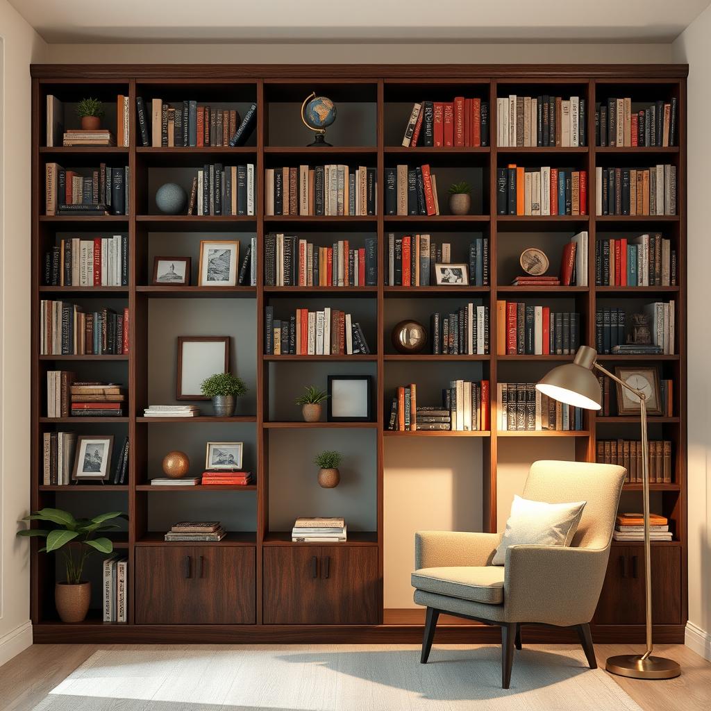 A professional Zoom background showcasing a sophisticated bookshelf as the main feature