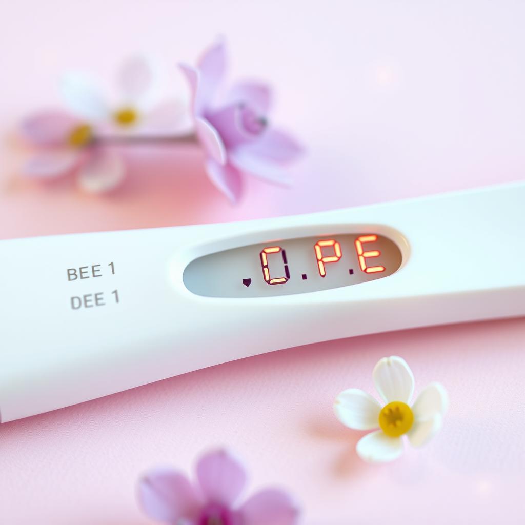 A close-up shot of a digital pregnancy test displaying the results reading 'D