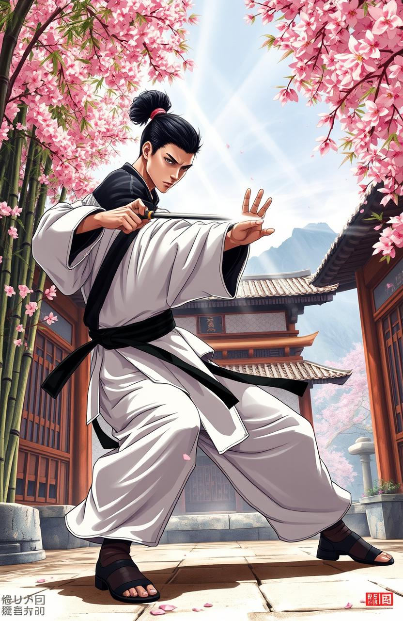 A striking and dynamic illustration of a martial arts practitioner executing a Dim Mak technique, showcasing precision and intensity