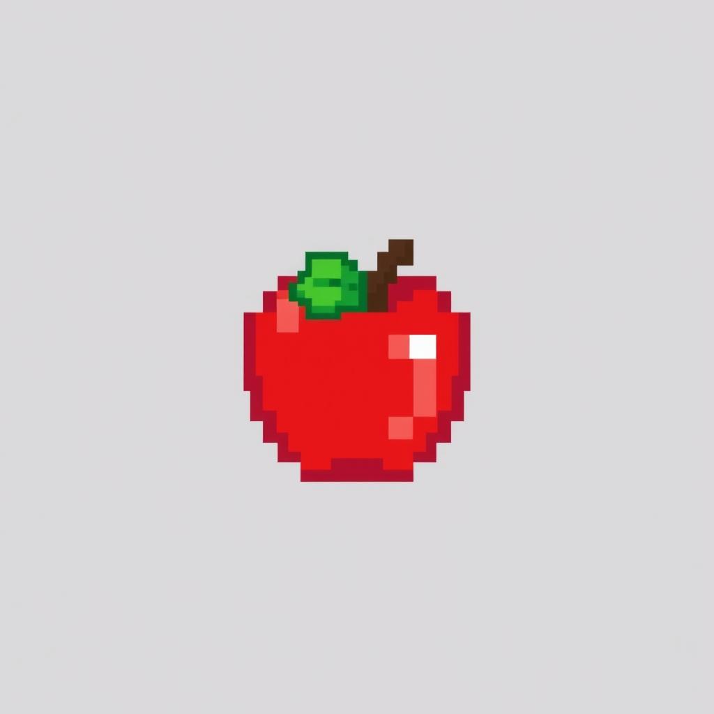 A pixel art representation of a small, cute object, such as a pixelated fruit like an apple, designed in a 16 by 16 pixel grid