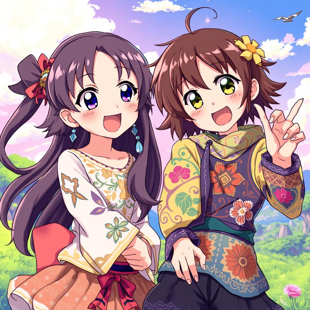anime style illustration of a scene inspired by the provided photo, featuring vibrant colors and dynamic poses