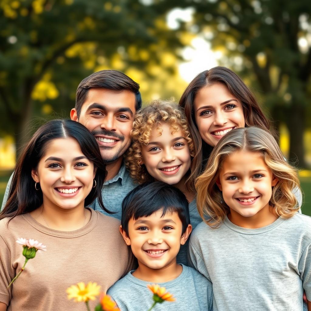 A beautiful family portrait blending four different faces, capturing the essence of love and togetherness