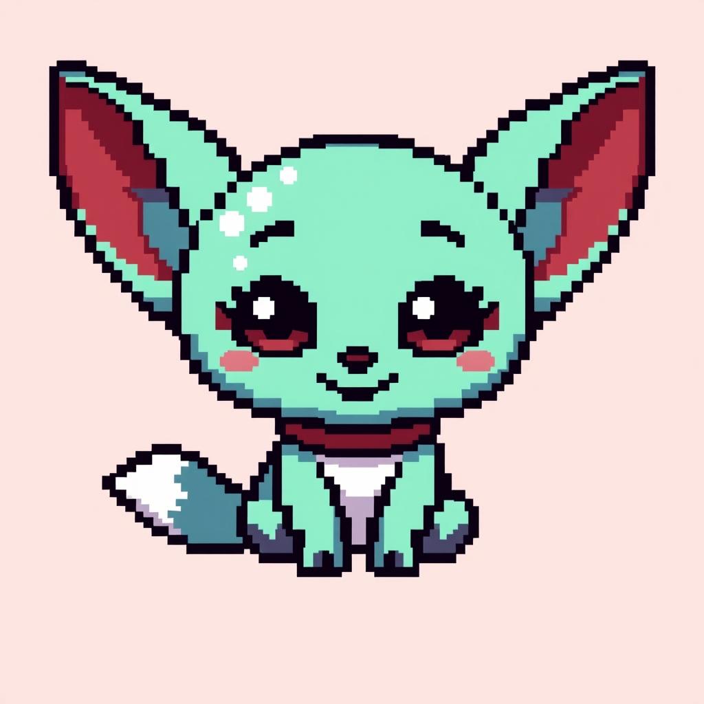 A pixel art image crafted in a 21 by 30 pixel format, showcasing an adorable character, such as a tiny fox or a playful alien