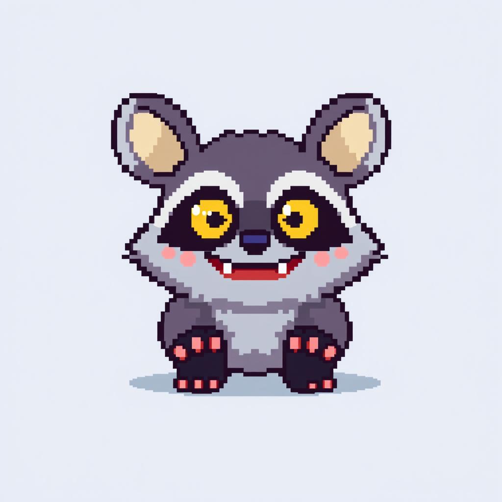 A pixel art illustration created in a 31 by 40 pixel format, depicting a charming character like a cute monster or a whimsical animal, such as a raccoon or a bunny