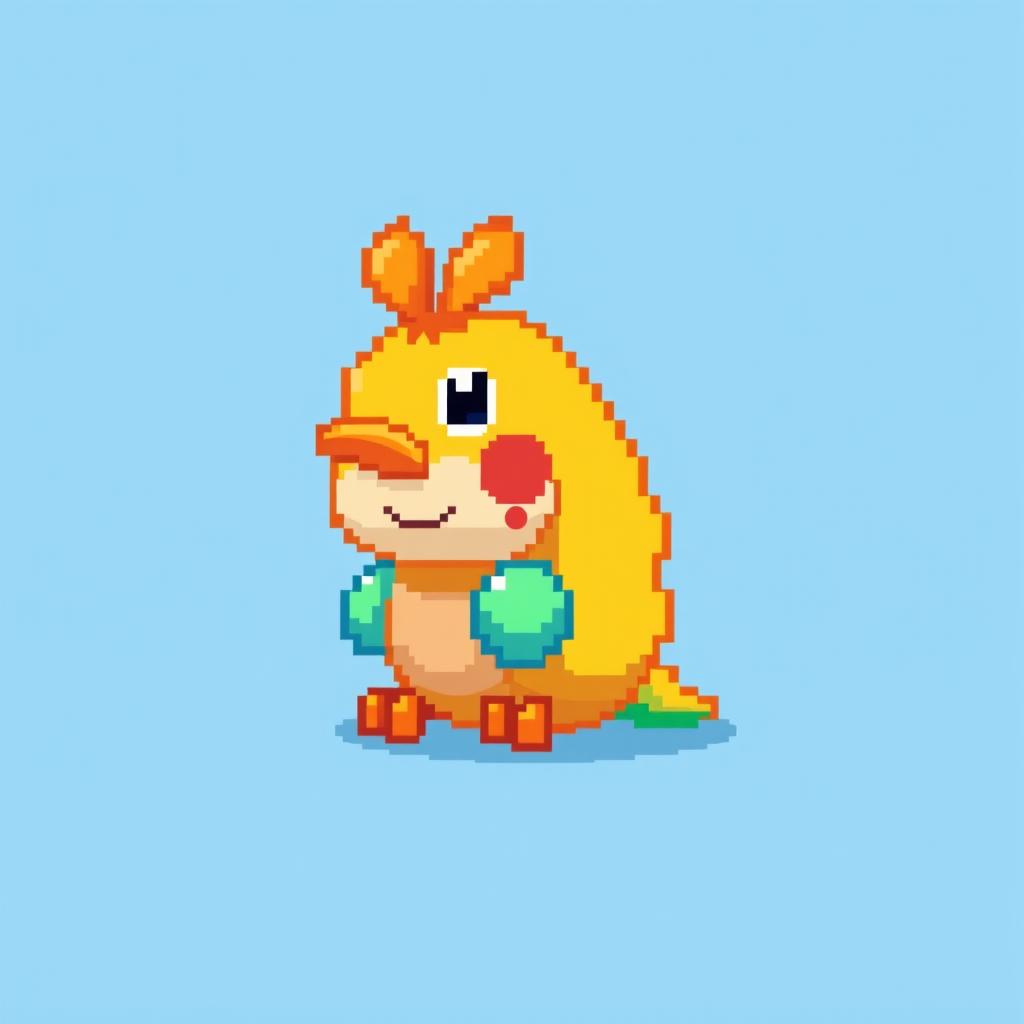 A digital art creation featuring a subject made up of 31 by 40 pixels, rendered in a charming pixel art style