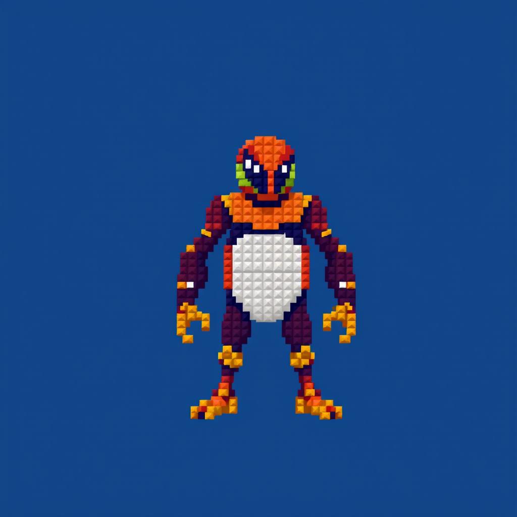 An artistic rendition featuring a subject crafted from exactly 31 by 40 pixels, illustrating the unique characteristics of pixel art