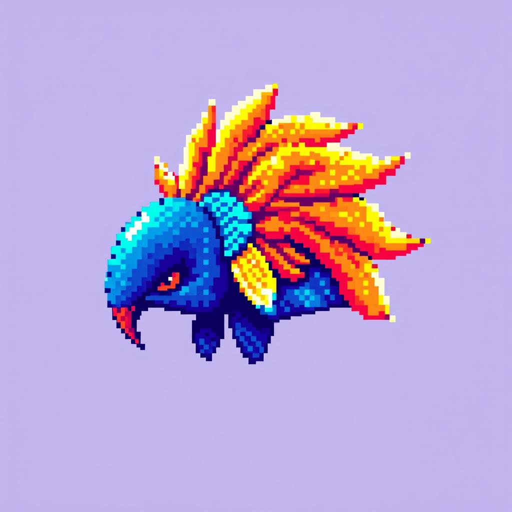 A vibrant pixel art representation featuring a subject constructed from exactly 31 by 40 pixels