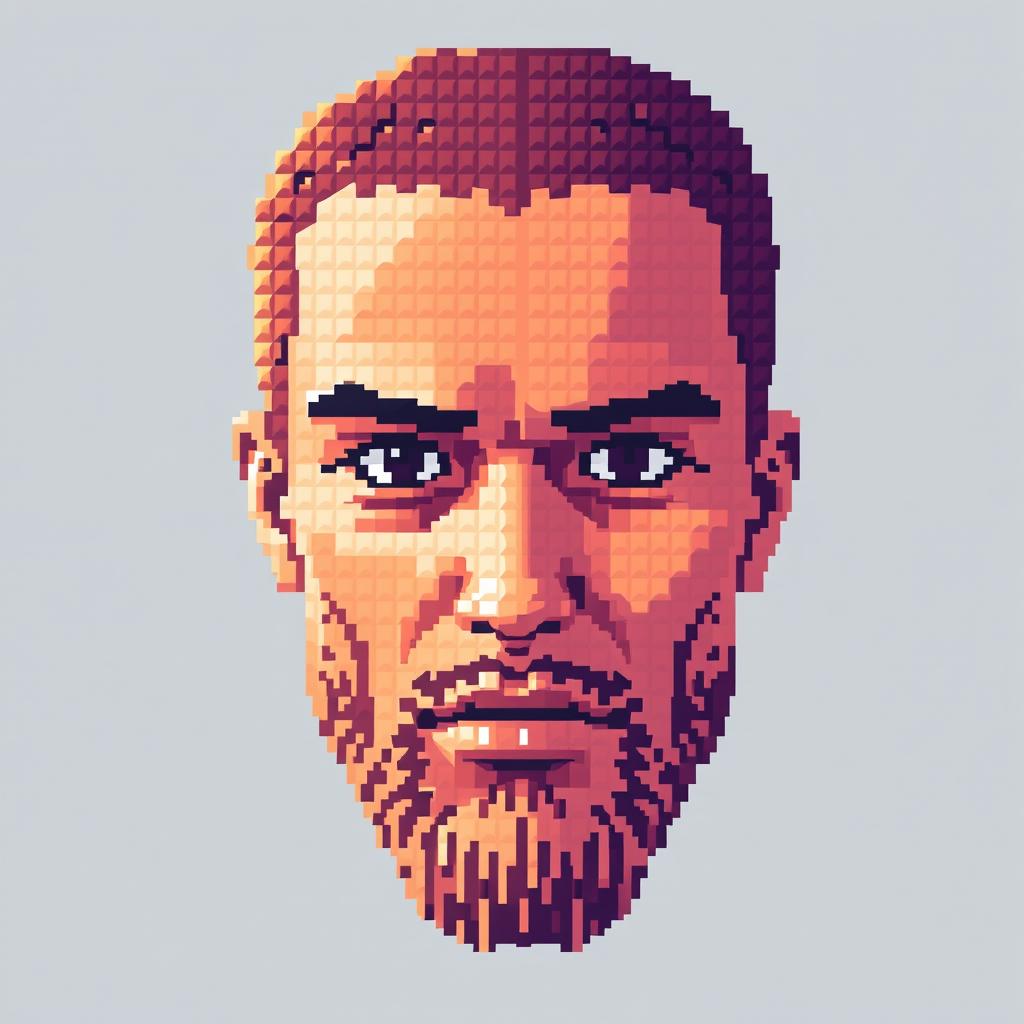 A striking pixel art representation of a subject composed of exactly 31 by 40 pixels
