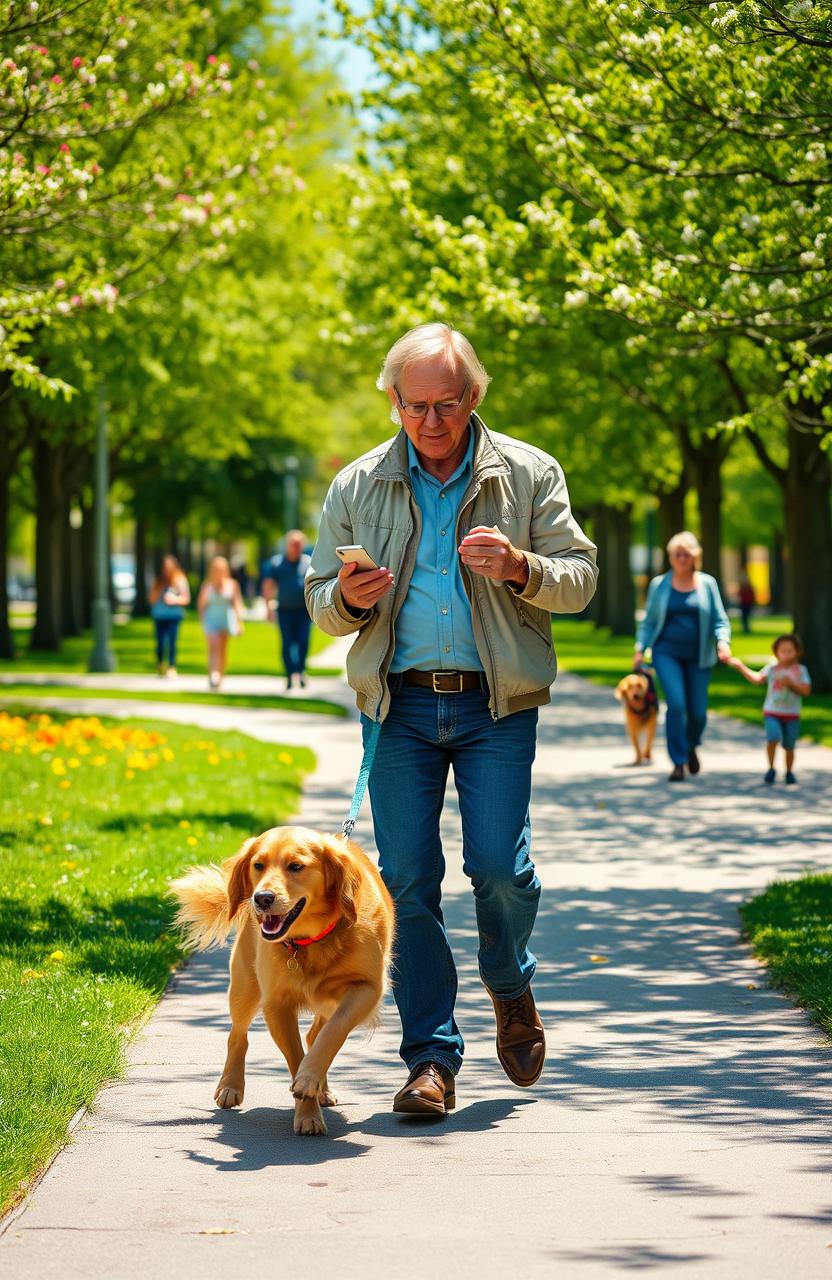 A humorous scene capturing a person being playfully 'walked' by their exuberant dog