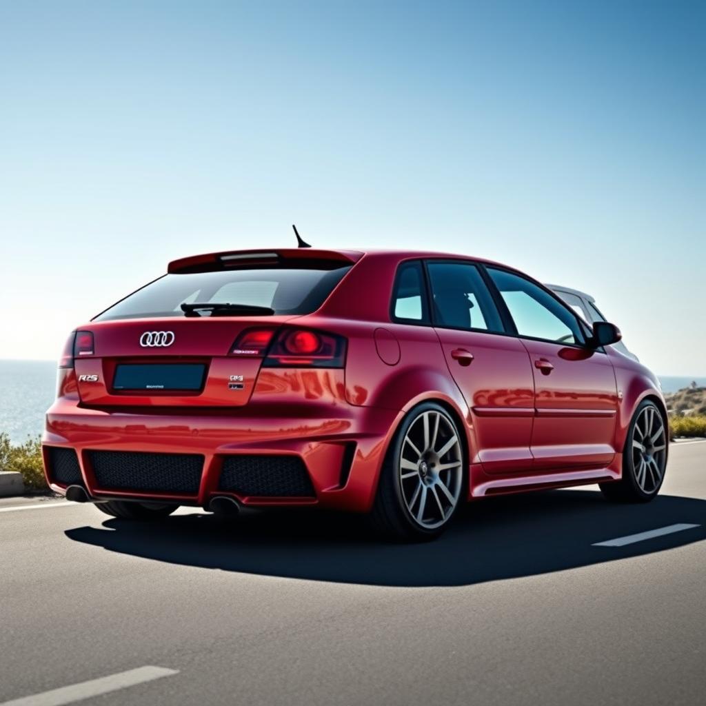 A modified 2006 Audi A3 featuring the aggressive front design of the RS3 model and the sporty rear styling of the Toyota GR Corolla
