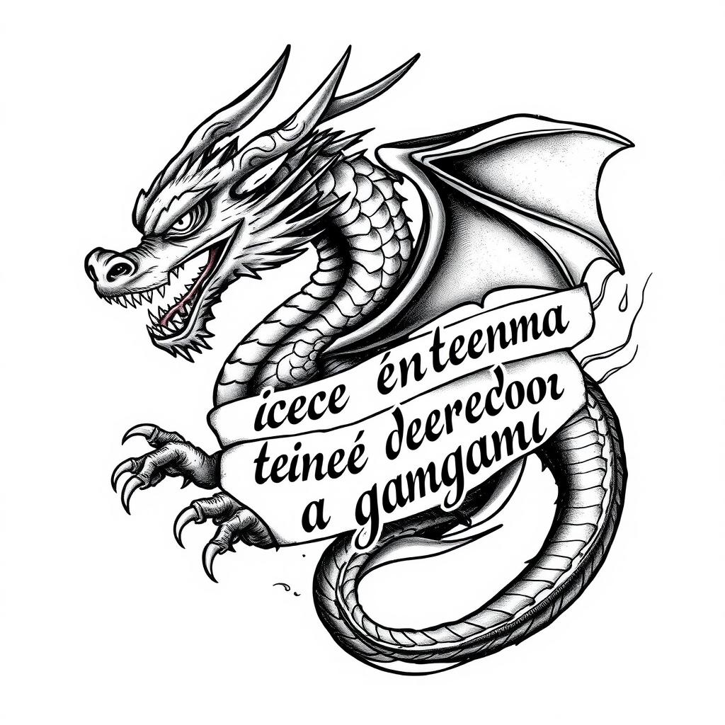 A striking tattoo design featuring a more ferocious dragon, embodying raw power and intensity