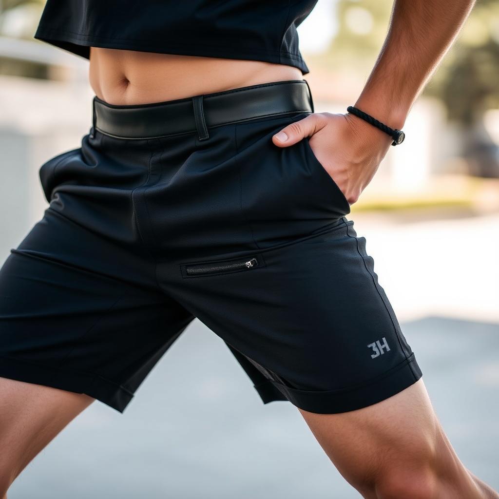 A stylish outfit featuring black shorts and black socks, harmoniously paired together