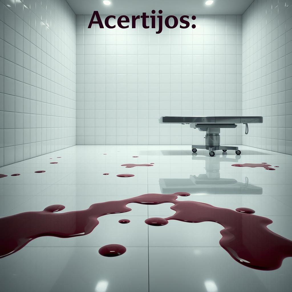 A movie poster titled 'Acertijos: 5', presenting a wide room featuring glossy white tiles that create a clean yet eerie atmosphere