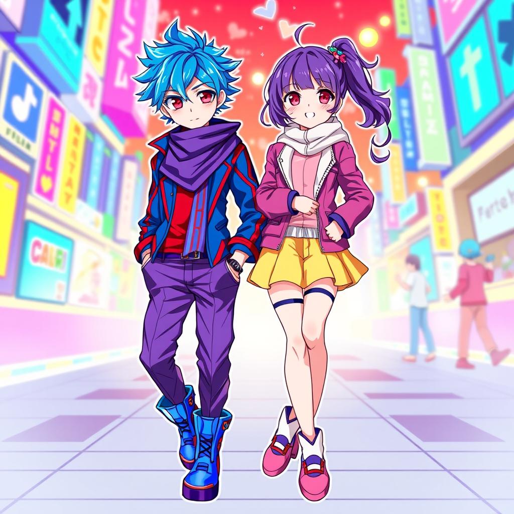 A vibrant and dynamic illustration featuring two characters inspired by anime style