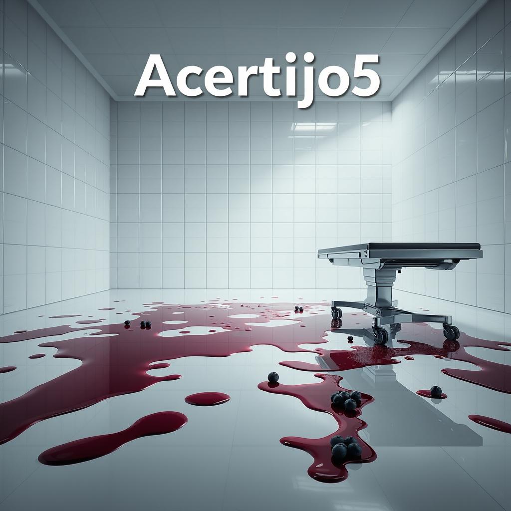 A movie poster titled 'Acertijo5', showcasing a wide room with glossy white tiles that create a pristine yet unsettling atmosphere