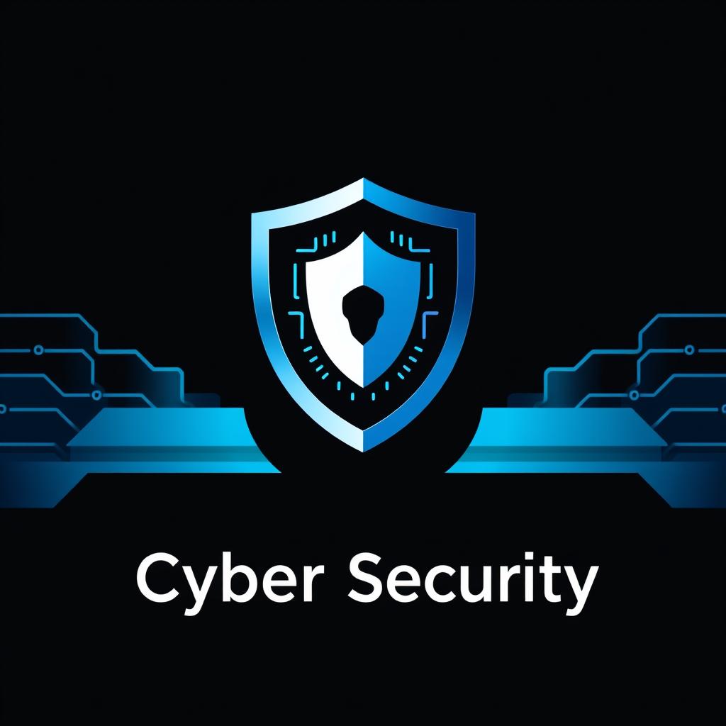 A sleek, modern logo design for a cyber security company, featuring a shield emblem that symbolizes protection, integrated with digital elements like binary code or circuit patterns