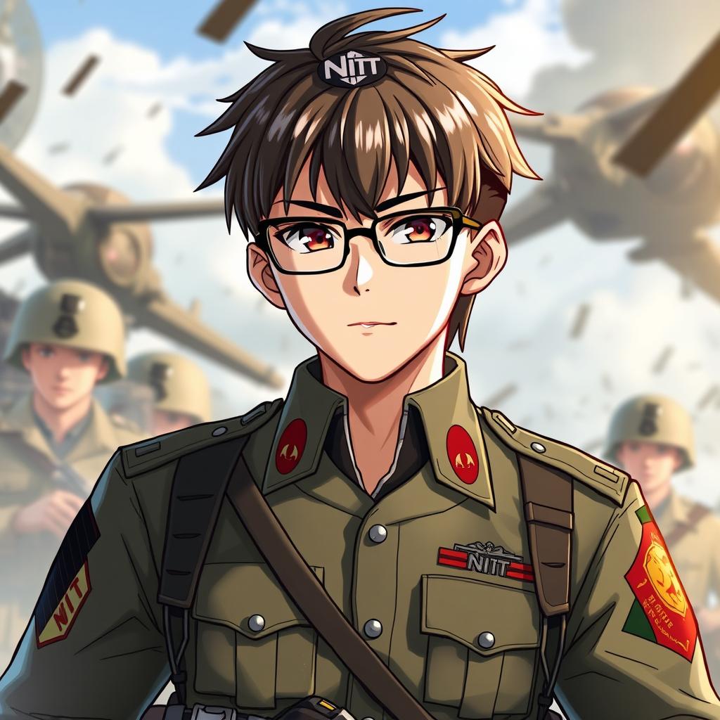 An anime-style soldier character wearing military attire, prominently featuring the letters (NITT) on the uniform