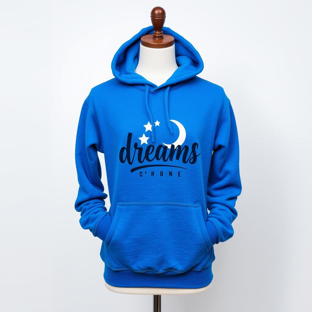 A stylish hoodie featuring a unique and captivating dreams logo prominently displayed on the front