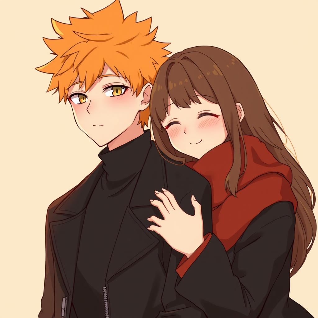 An anime-style illustration of a young couple in a warm, intimate moment