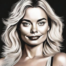 A stylized and highly detailed portrait of actress Margot Robbie.