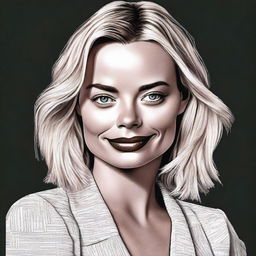 A stylized and highly detailed portrait of actress Margot Robbie.