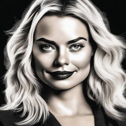 A stylized and highly detailed portrait of actress Margot Robbie.