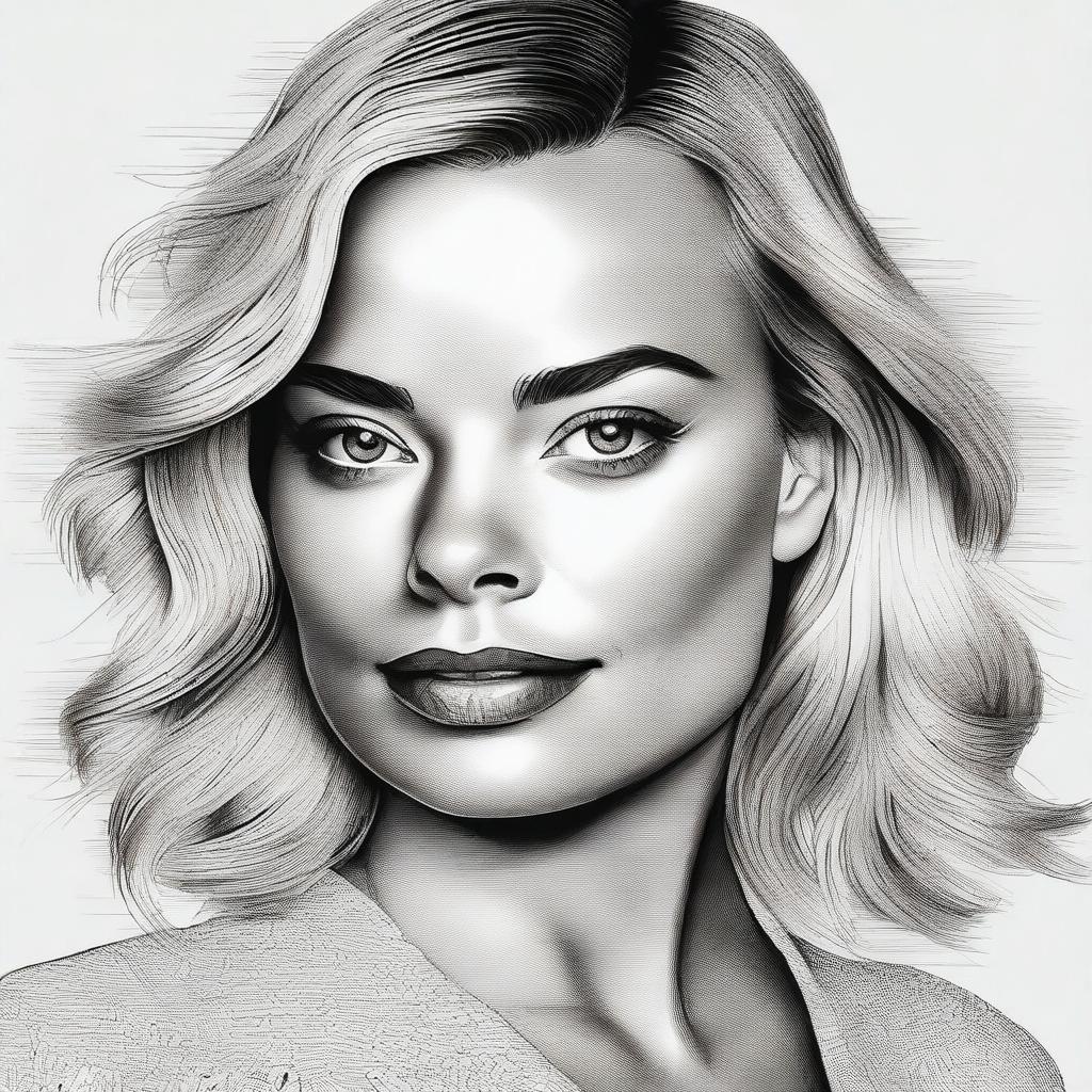 A stylized and highly detailed portrait of actress Margot Robbie.