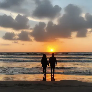 As the couple held hands and gazed at the sunset, the angular distance between their fingers seemed to disappear, signifying their deep connection.