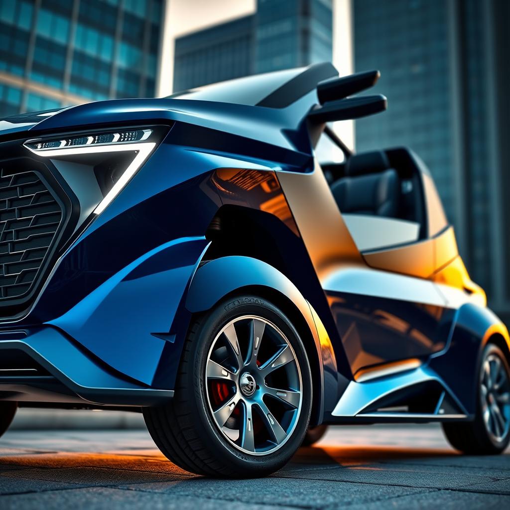 A modern reinterpretation of the classic FSC Honker vehicle, featuring a sleek, aerodynamic body design with sharp angles and a streamlined silhouette