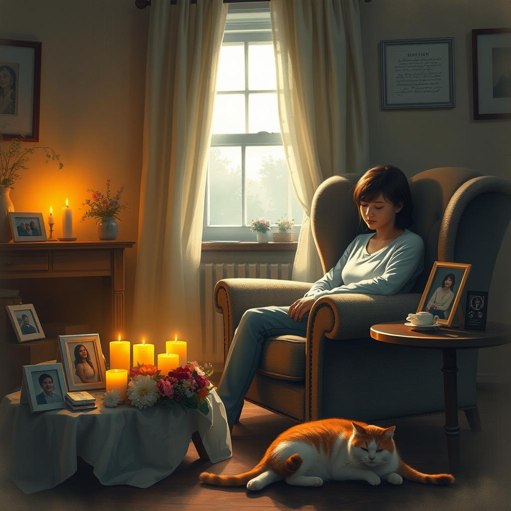 A serene and emotional scene depicting the grieving process