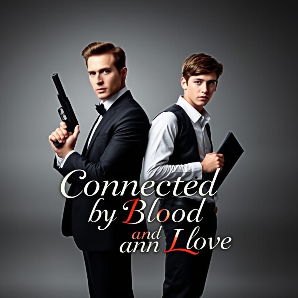 A book cover design featuring two boys standing back to back
