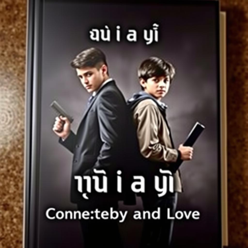 A book cover design featuring two boys standing back to back