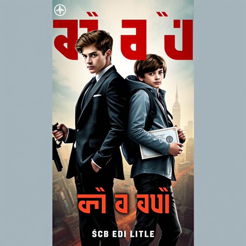 A book cover design featuring two boys standing back to back