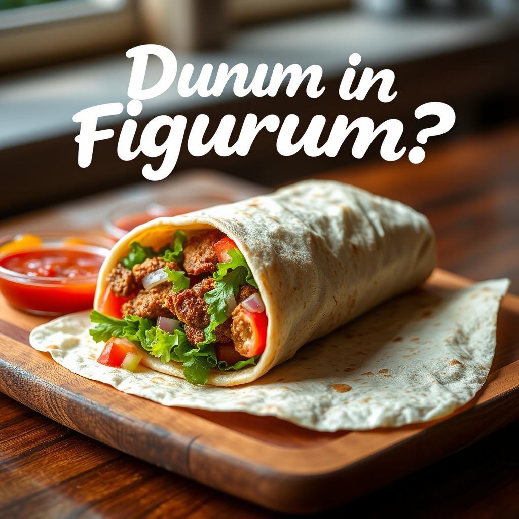 A beautifully arranged Dürüm, showcasing a flavorful meat wrap with fresh vegetables like lettuce, tomatoes, and onions peeking out