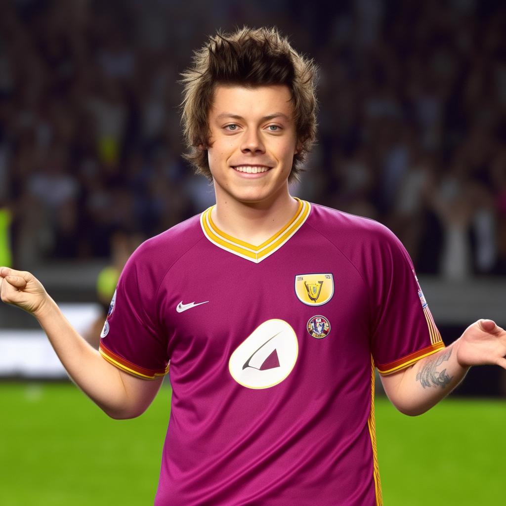 Harry Styles proudly sporting an Aston Villa football kit