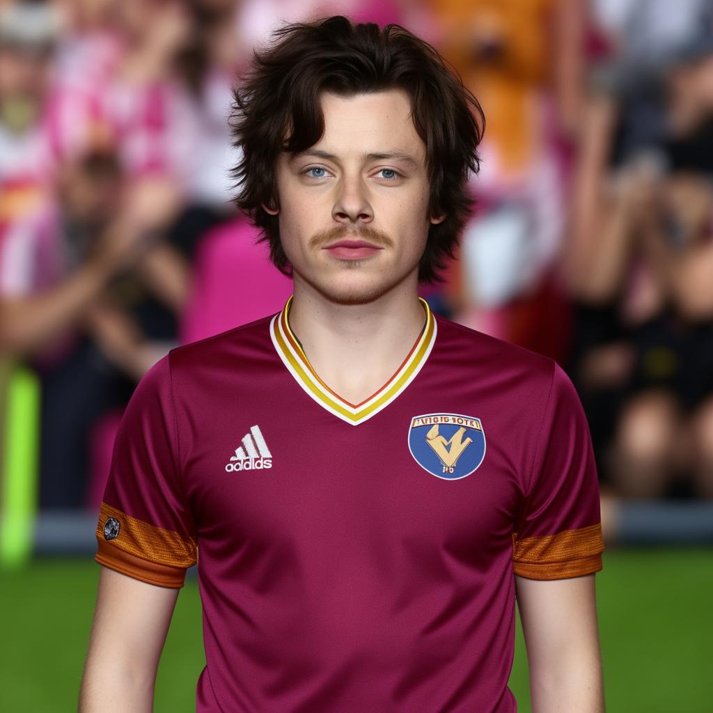 Harry Styles proudly sporting an Aston Villa football kit