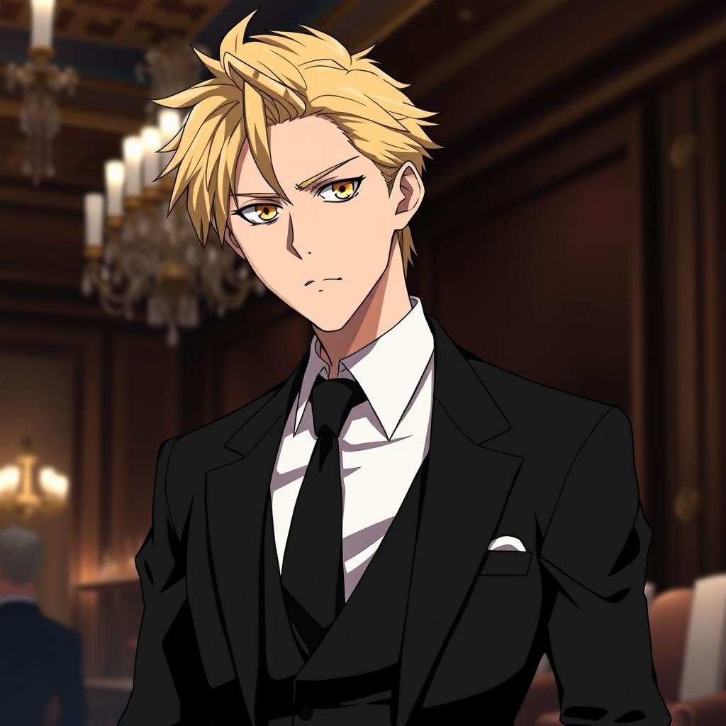 A portrait of Edward Elric from Fullmetal Alchemist, dressed in formal attire