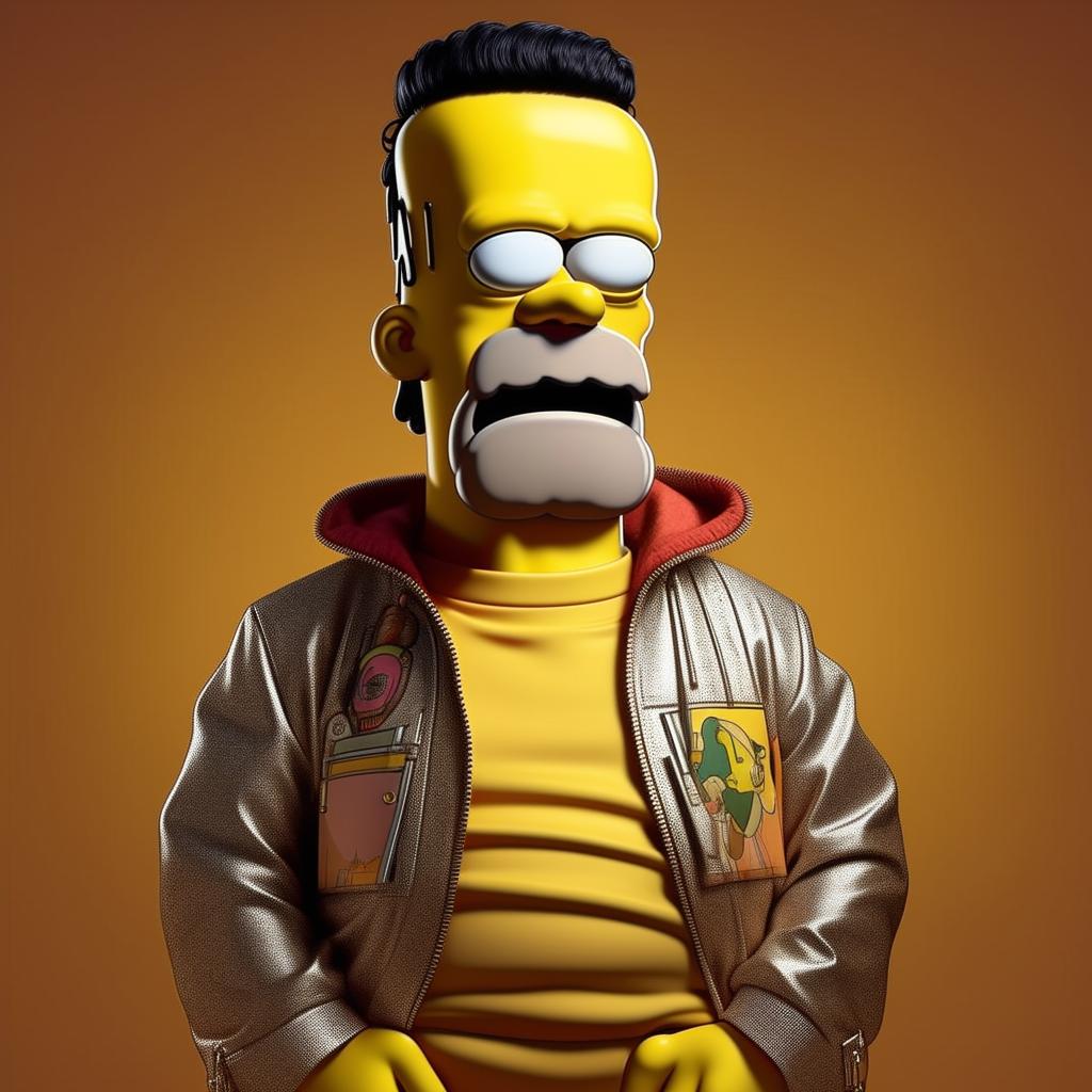 Homer Simpson comically dressed in a stylish Trapstar outfit