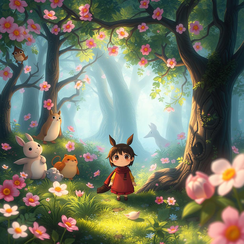 A whimsical scene inspired by Studio Ghibli's enchanting animation style, featuring a character with a familiar face and appearance similar to a beloved hero