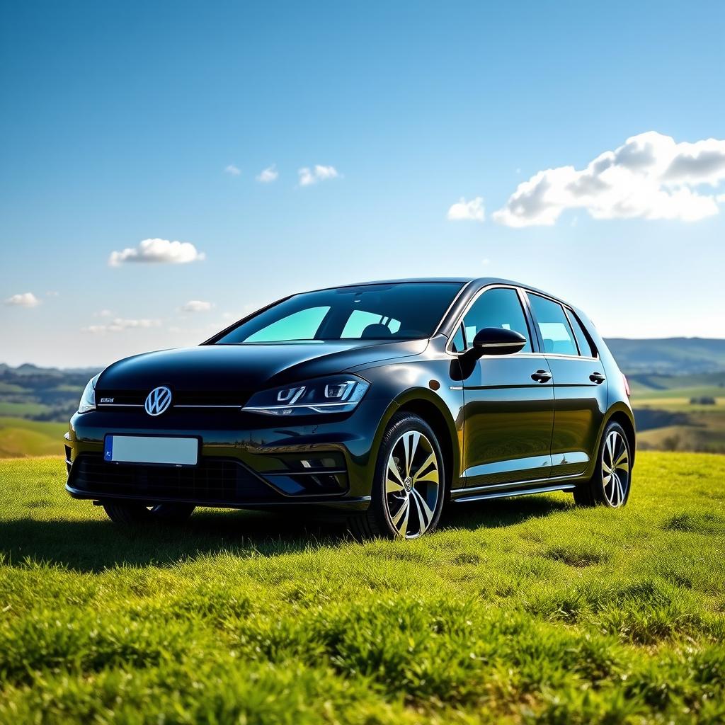 A sleek Volkswagen Golf, parked in a scenic landscape
