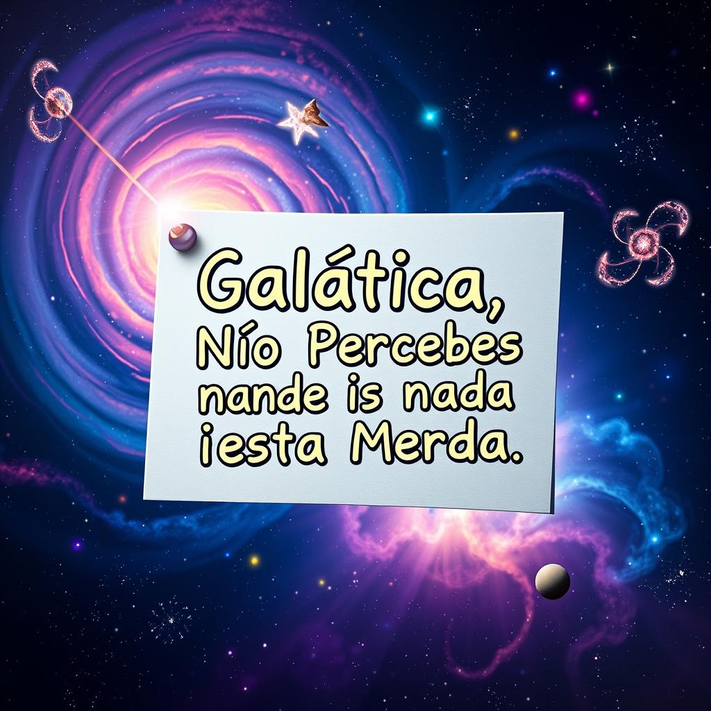 A creatively designed galactic note featuring the phrase "Galática, Não Percebes nada desta Merda