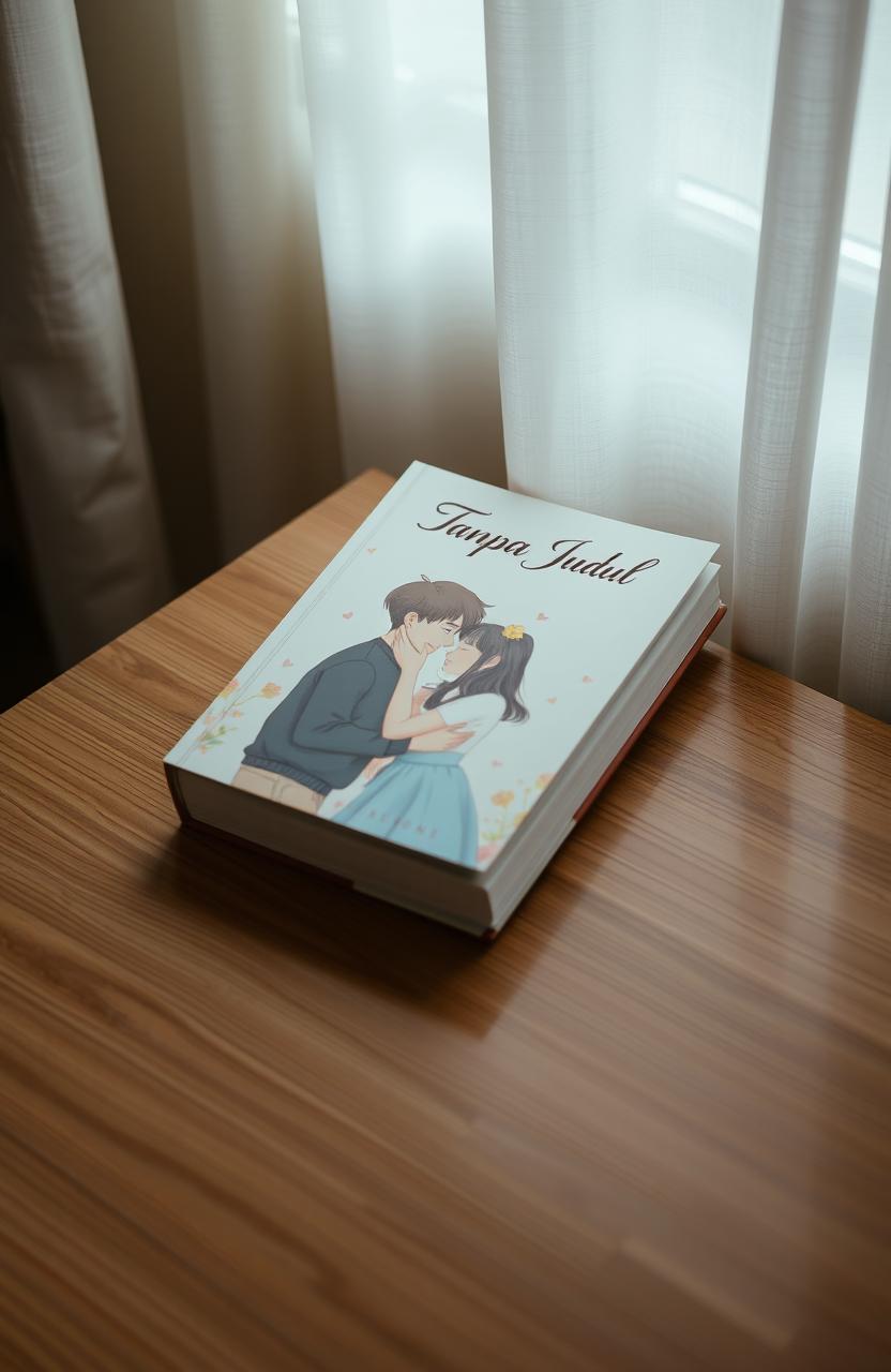 A cozy scene featuring a book resting on a wooden table