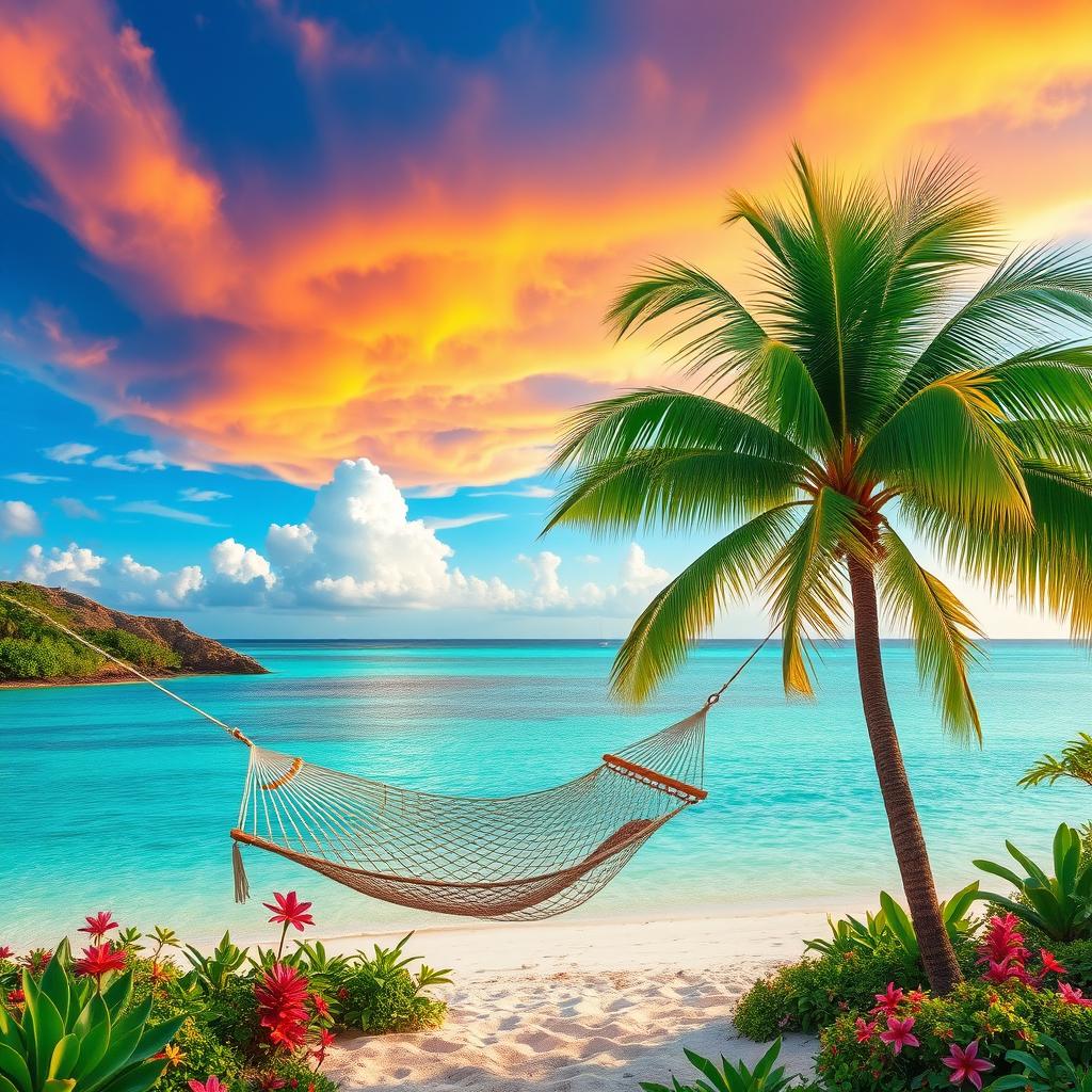 A picturesque tropical island paradise, surrounded by crystal clear turquoise waters