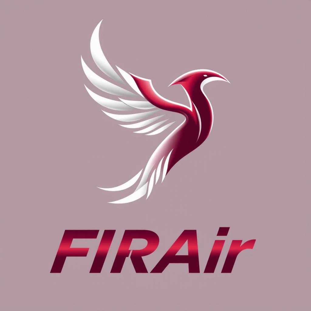 A logo design for an airline named FIRAir, featuring the name 'FIRAir' in burgundy color with a white outline