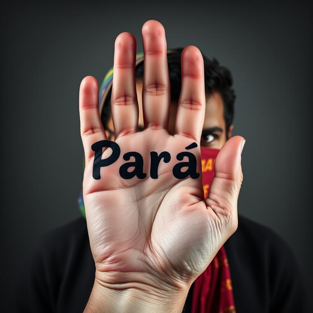 A striking image featuring a hand prominently displaying the word "Pará" in a bold and expressive manner