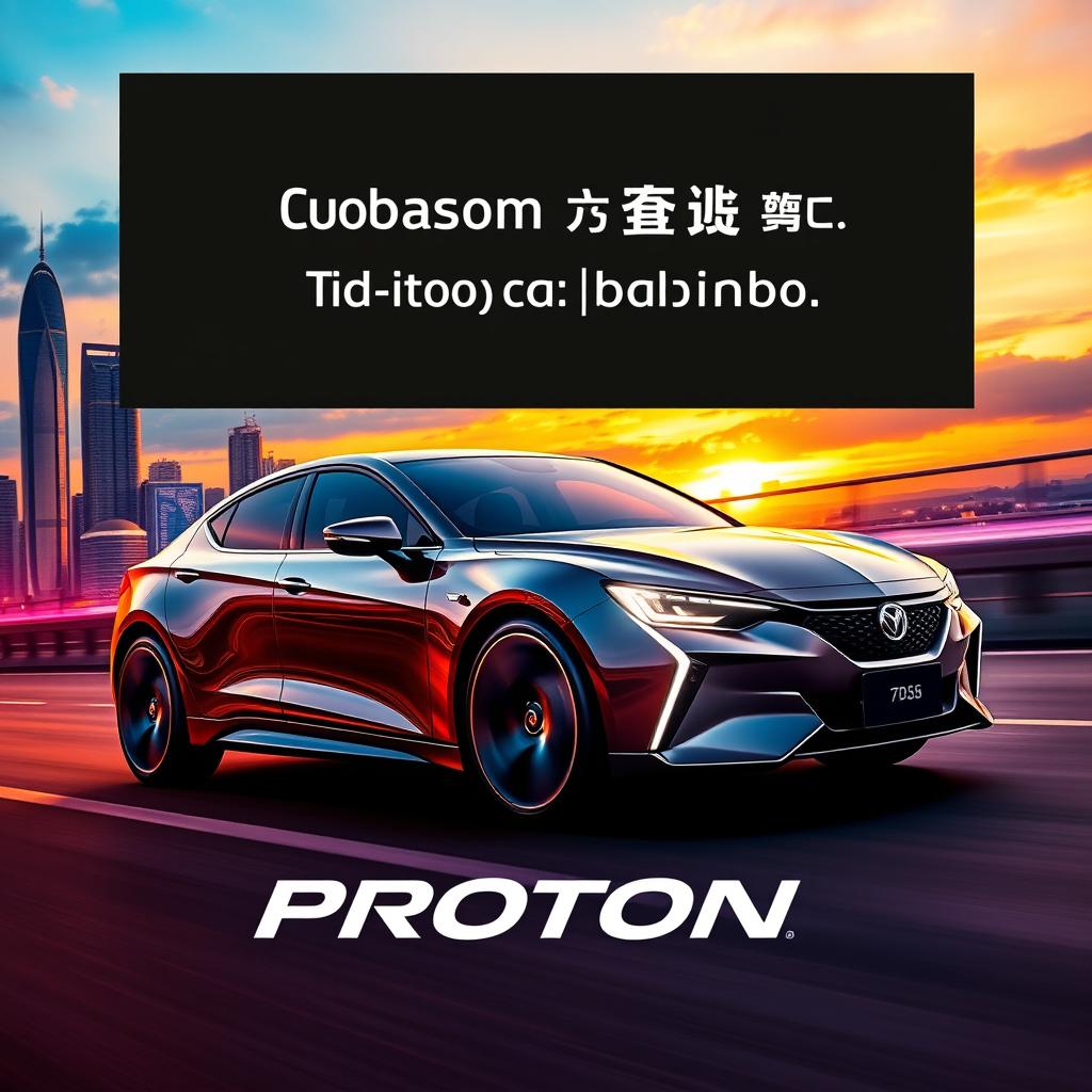 A high-quality promotional poster for the Malaysian car brand Proton featuring a sleek and futuristic Proton car