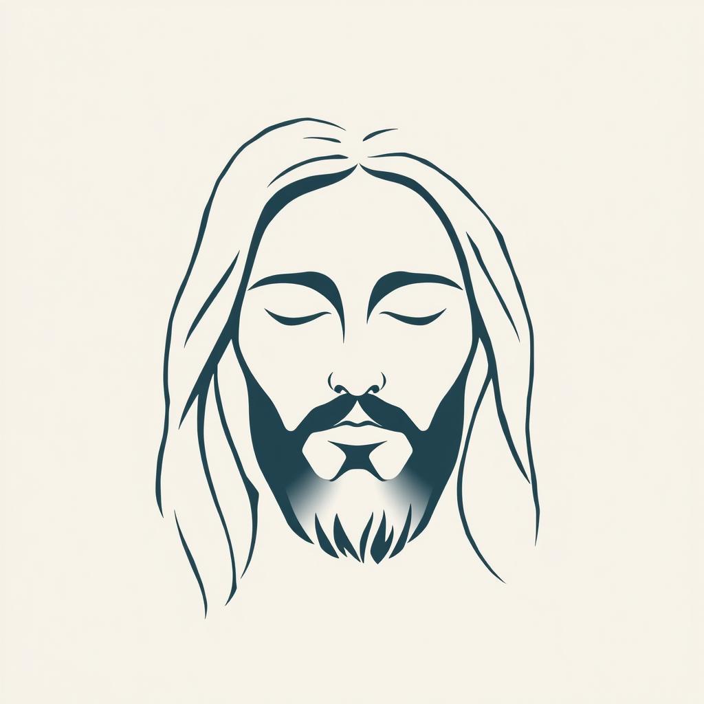 A minimalist representation of Jesus, focusing on an abstract face with simple geometric shapes and lines