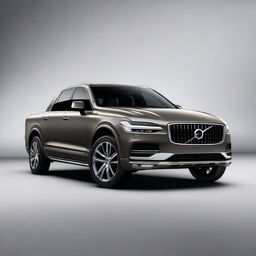 A sleek and modern Volvo S80, reimagined as a robust and rugged pickup truck with a spacious loading area at the back.