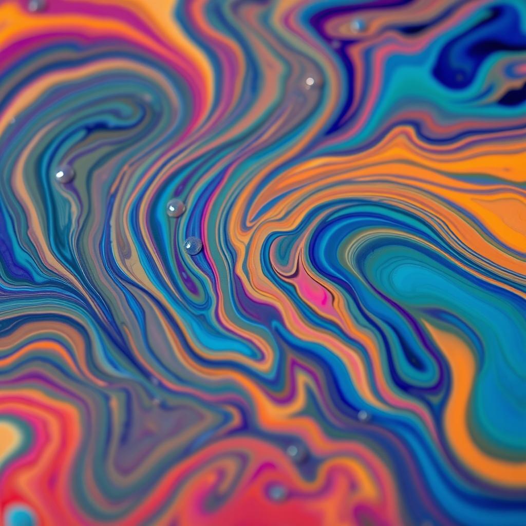 An ultra-realistic 8K close-up of paint mixing in a vibrant array of colors, showcasing the smooth and satisfying action of the paints swirling and blending together