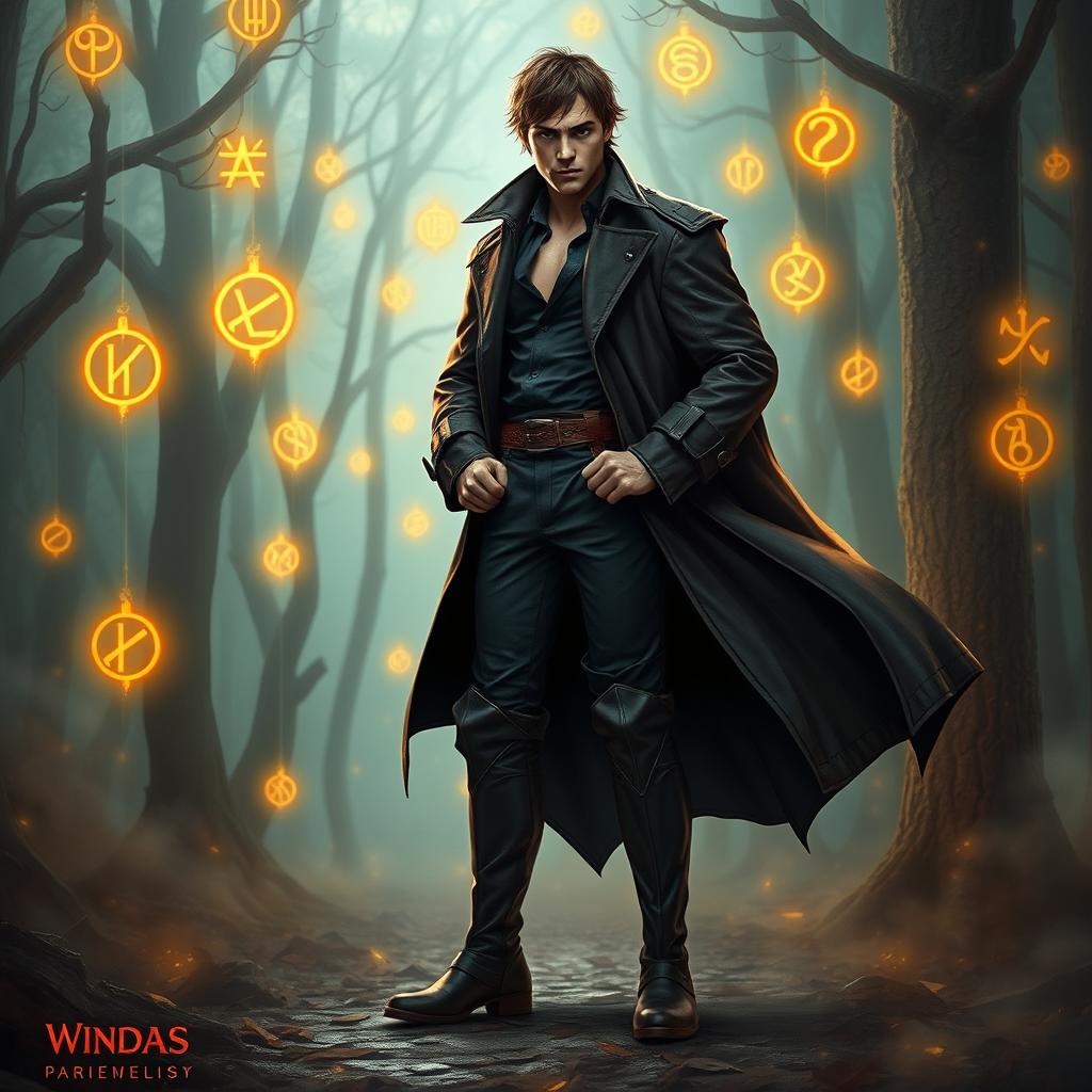 A human male warlock standing confidently, dressed in stylish knee-high boots and a long, flowing trench coat